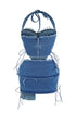 Takeover Denim Halter Top & Low Rise Skirt SET matching sets EDGE